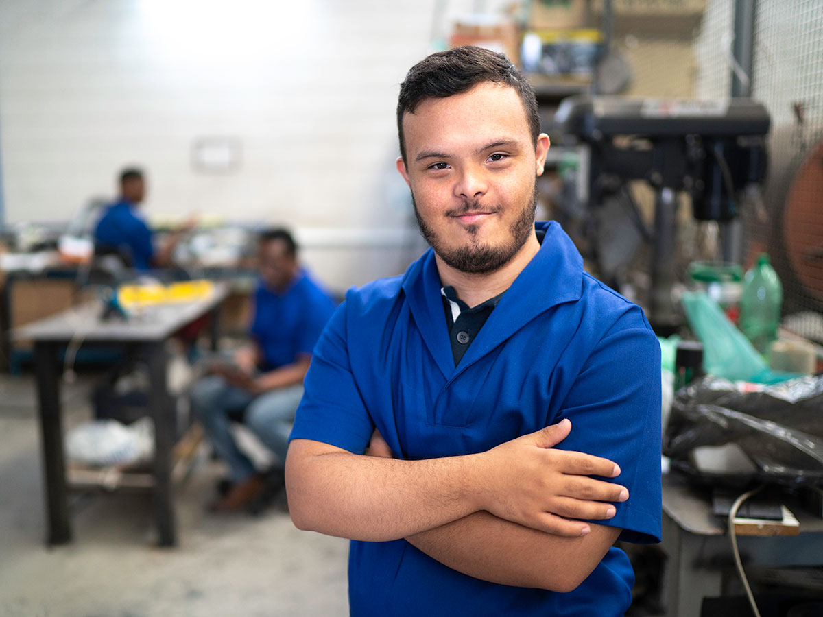 A young man in manufacturing workplace